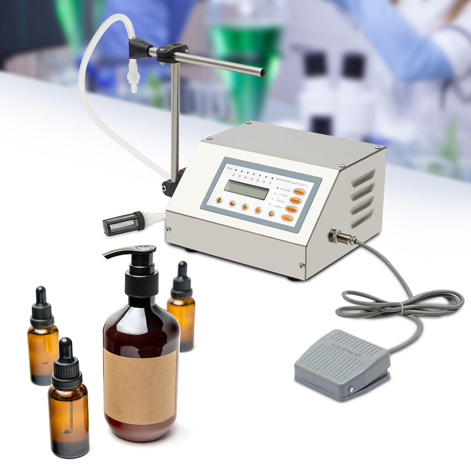 Flüssigkeitsfüllmaschine mit Fußpedal, Abfüllmaschine für flüssigen Saft, CNC, 30 W, geeignet für die Kosmetikindustrie in der Lebensmittel- und Getränkeindustrie