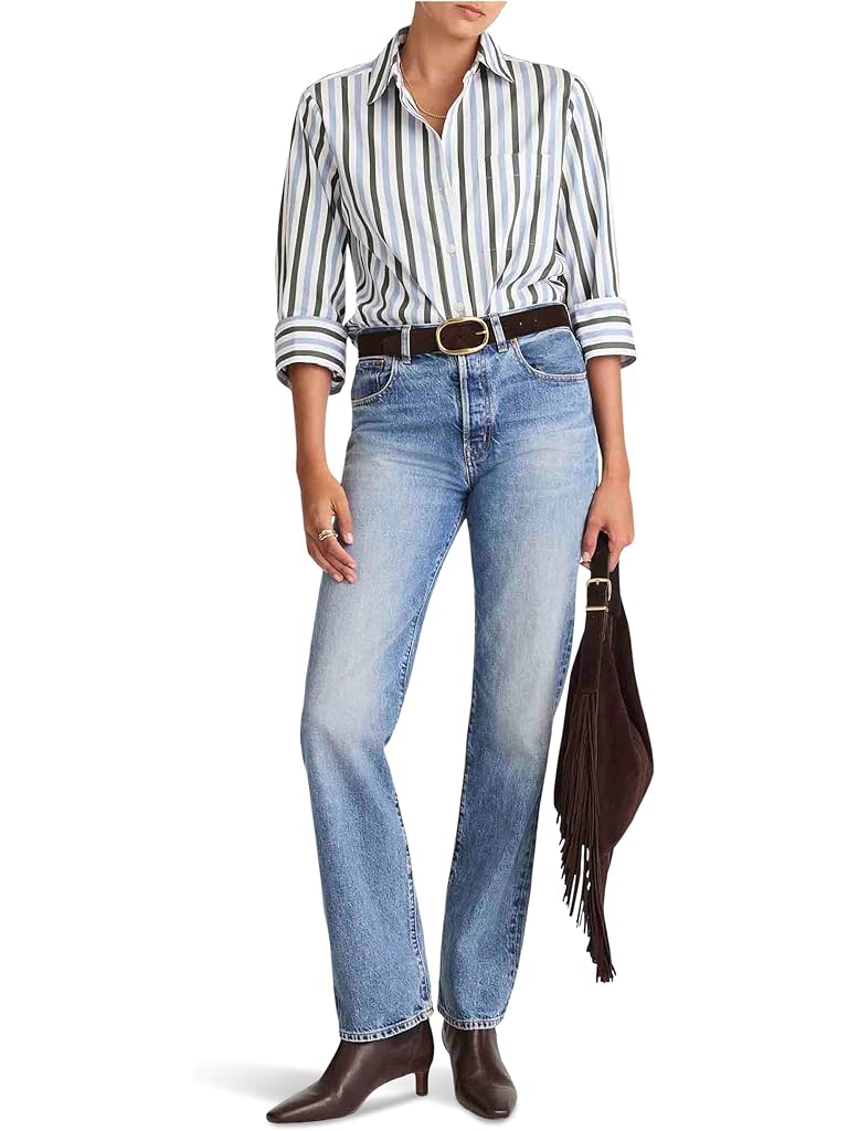 Blue Madewell Y Neck Shirt With Adjustable Sleeve