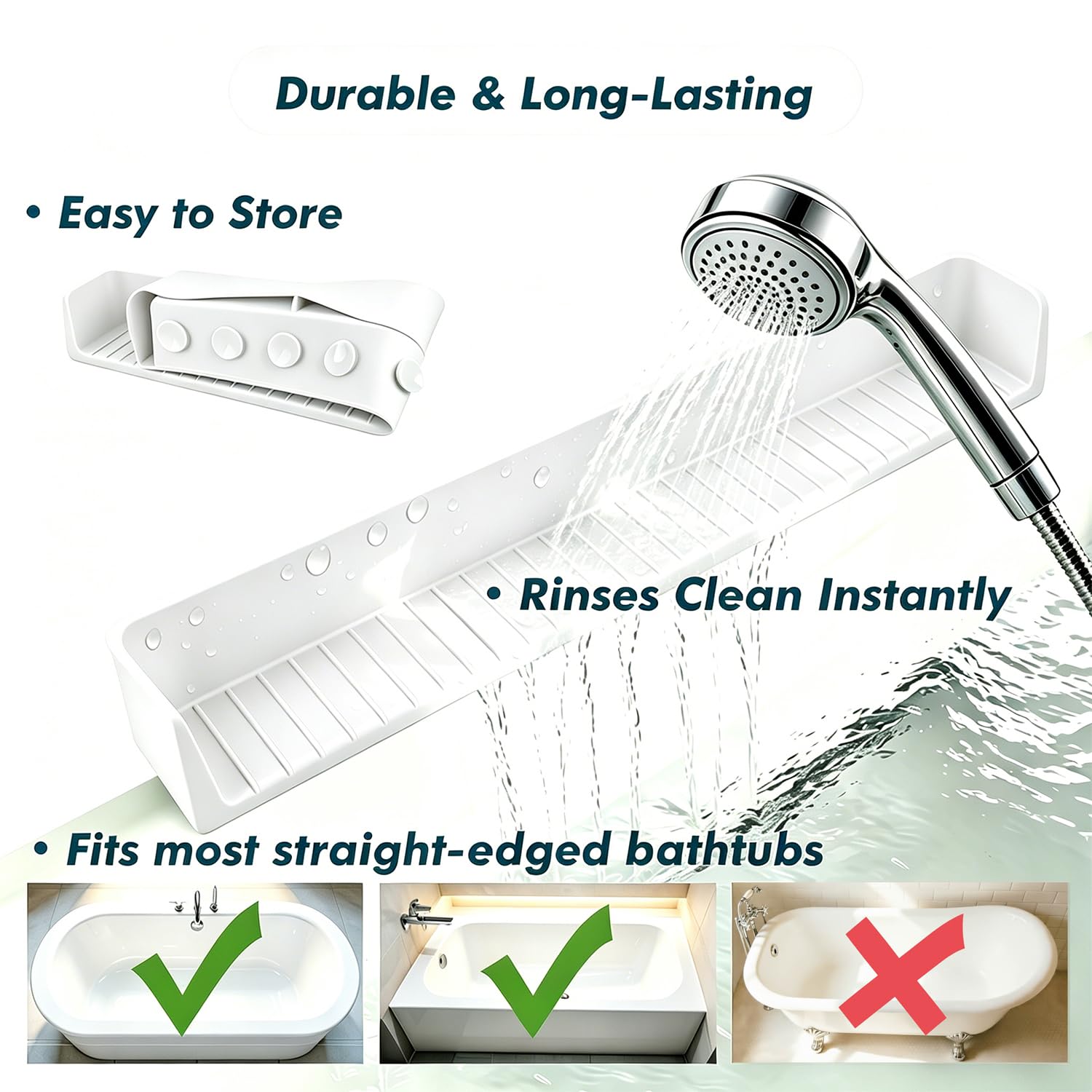 Paraspruzzi per vasca da bagno con forti ventose, paraspruzzi in silicone per vasca da bagno, giocattoli da bagno e mensola organizer per bambini, griglia flessibile per bordo vasca da bagno e lavelli