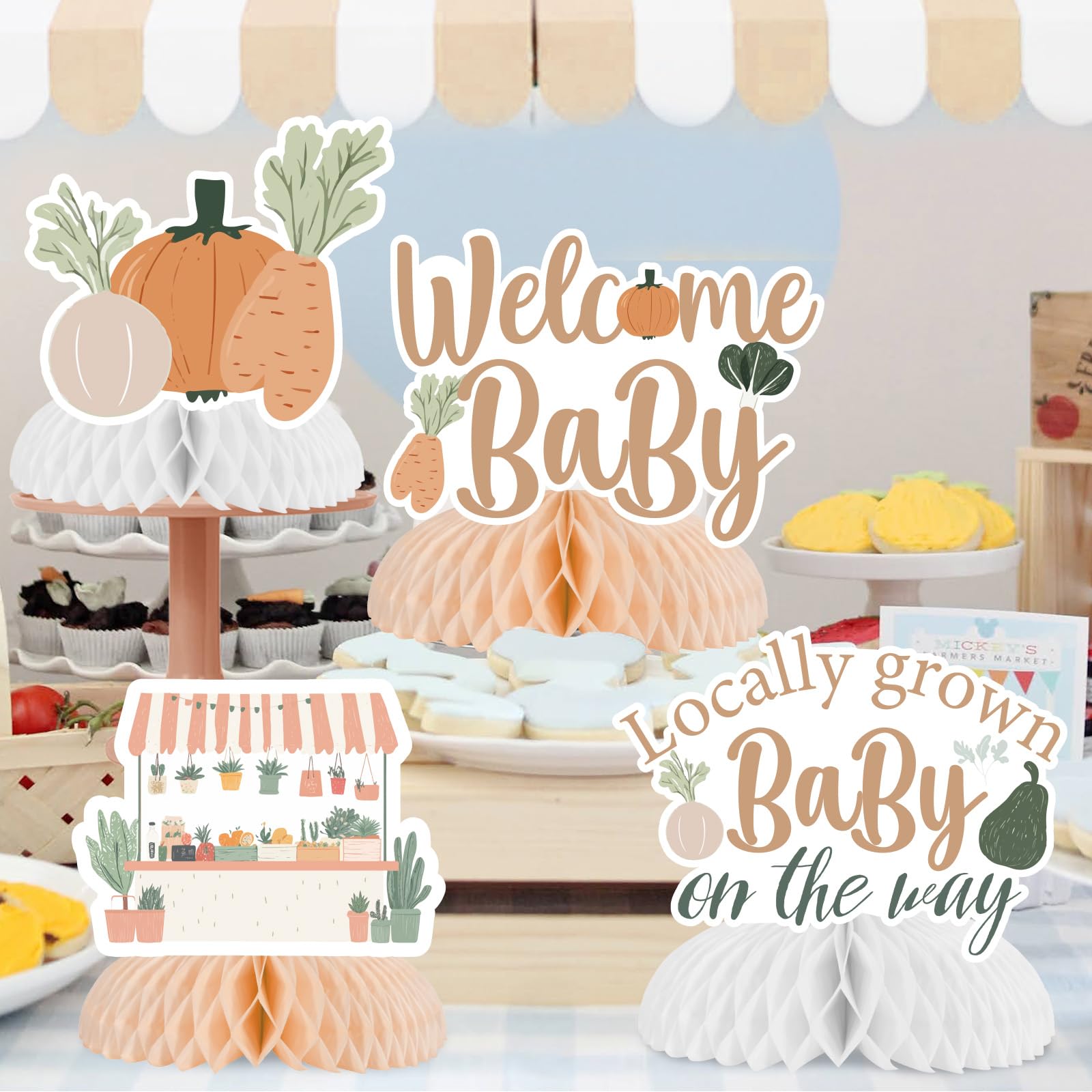 Locally Grown Baby Shower Centerpieces - 12pc Vegetable Honeycomb Decorations
