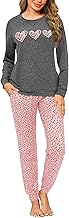 Marvmys Schlafanzug Damen Lang Pyjama Set Baumwolle Zweiteiliger Nachtwäsche Winter Sleepwear und Bedruckte Pyjamahose