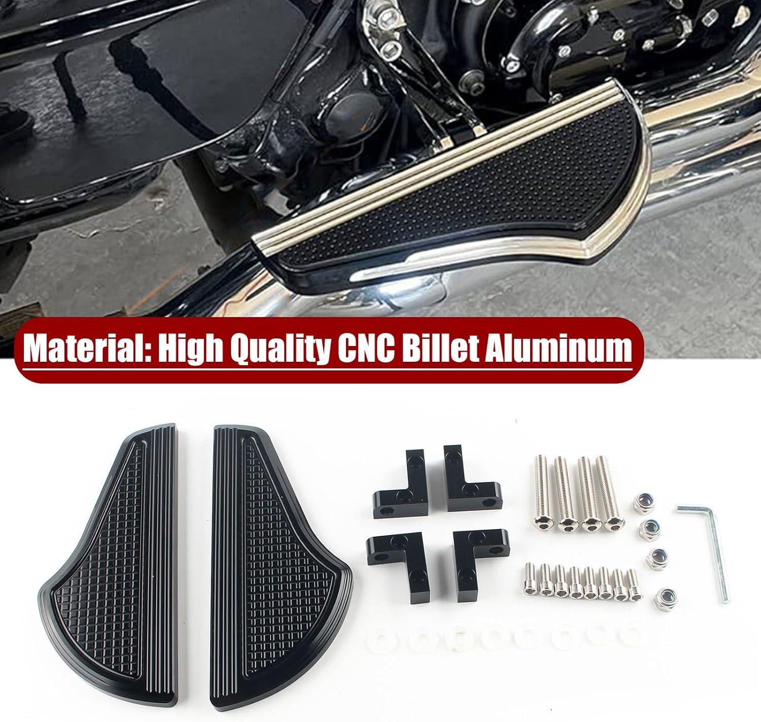 Aluminum Rear Passenger Floorboards Fit For Harley Touring models '93-later Black