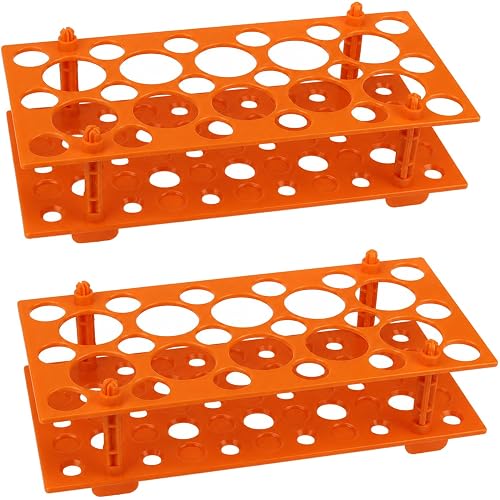 Centrifuge Tube Rack 2-Pack for 10ml/15ml & 50ml Tubes | 28 Well Detachable PP Plastic Test Tube Holder Stand | Lab Tube Organizer (Orange)