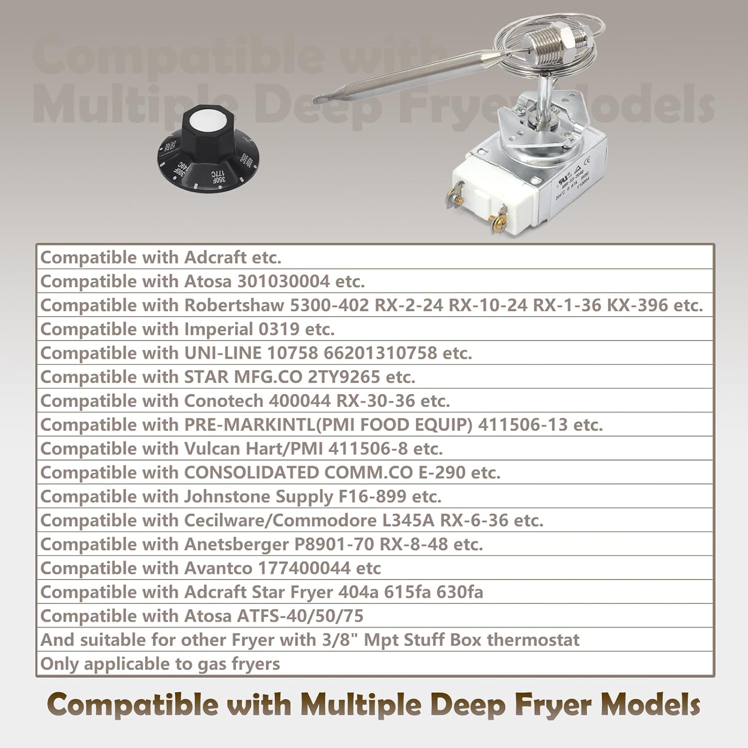 RX-2-24 Deep Fryer Thermostat with Knob Switch Compatible with ROBERTSHAW Fryer 5300-402, 3/8" Male Pipe Thread Stuff Box, Replacement for Atosa 301030004 for Imperial 0319, 200-400F