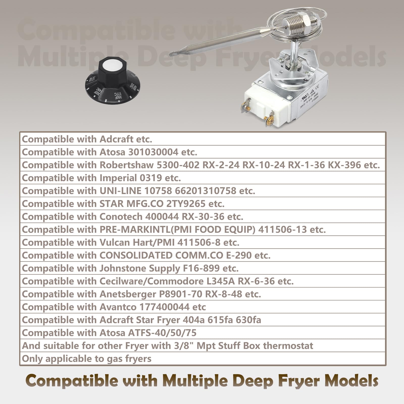 RX-2-24 - Termostato para freidora con interruptor de botón, compatible con freidora Robertshaw 5300-402, rosca de tubo exterior de 3/8 pulgadas, caja de contención, repuesto para Atosa