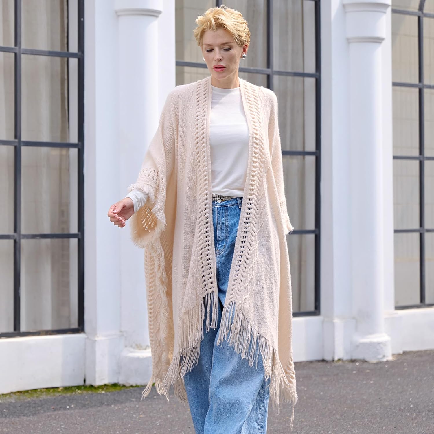 MissShorthair Cardigan Sweaters for Women Slouchy Duster Chunky Long Cardigans Crochet Plus Size Front Ponchos Fringe - Image 2