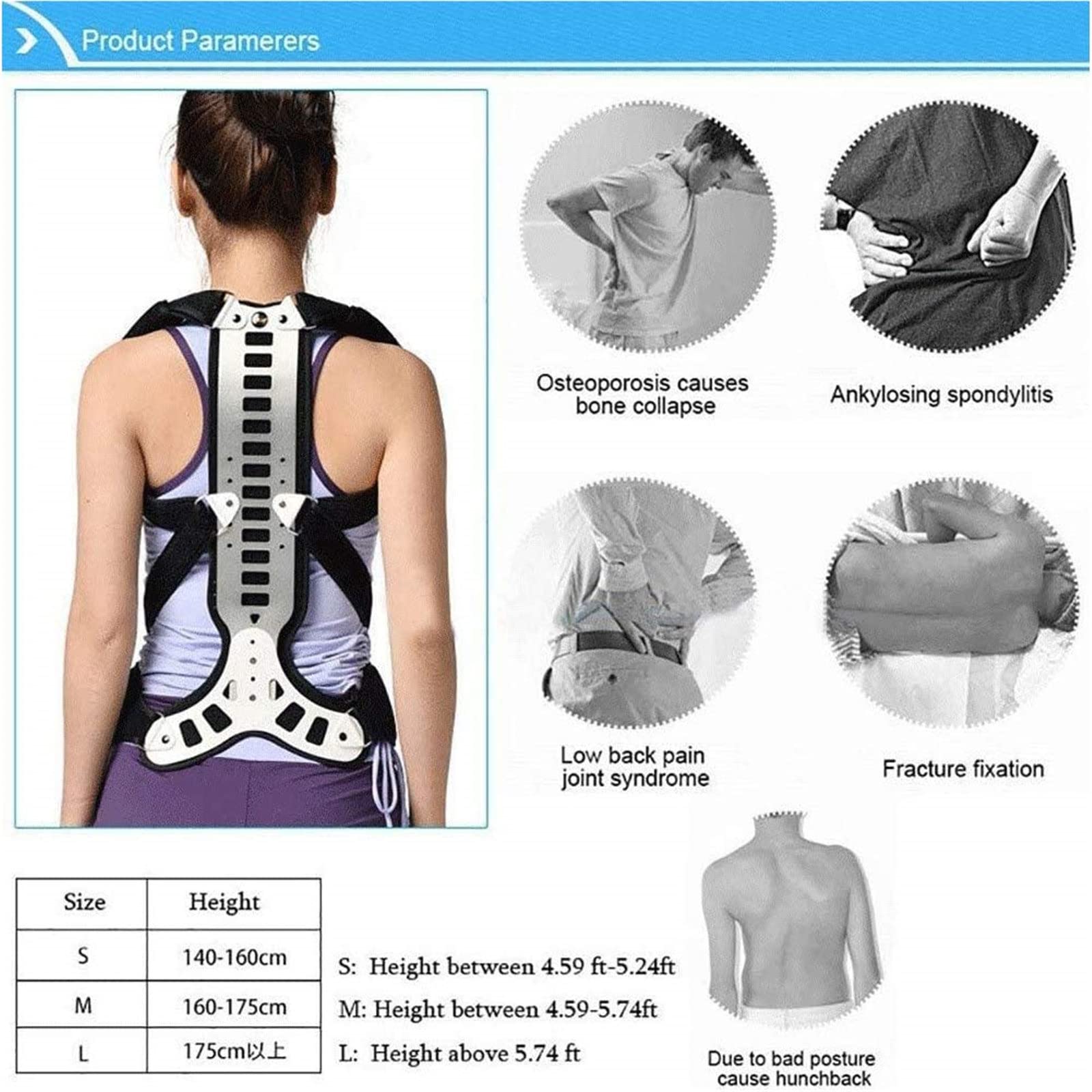 Orthèse Lombaire avec Sangles De Soutien Dorsal Complètes, Support De Correction Dorsale pour Soulager Les Douleurs du Haut Et du Bas du Dos, pour Hommes Et Femmes Adultes,L