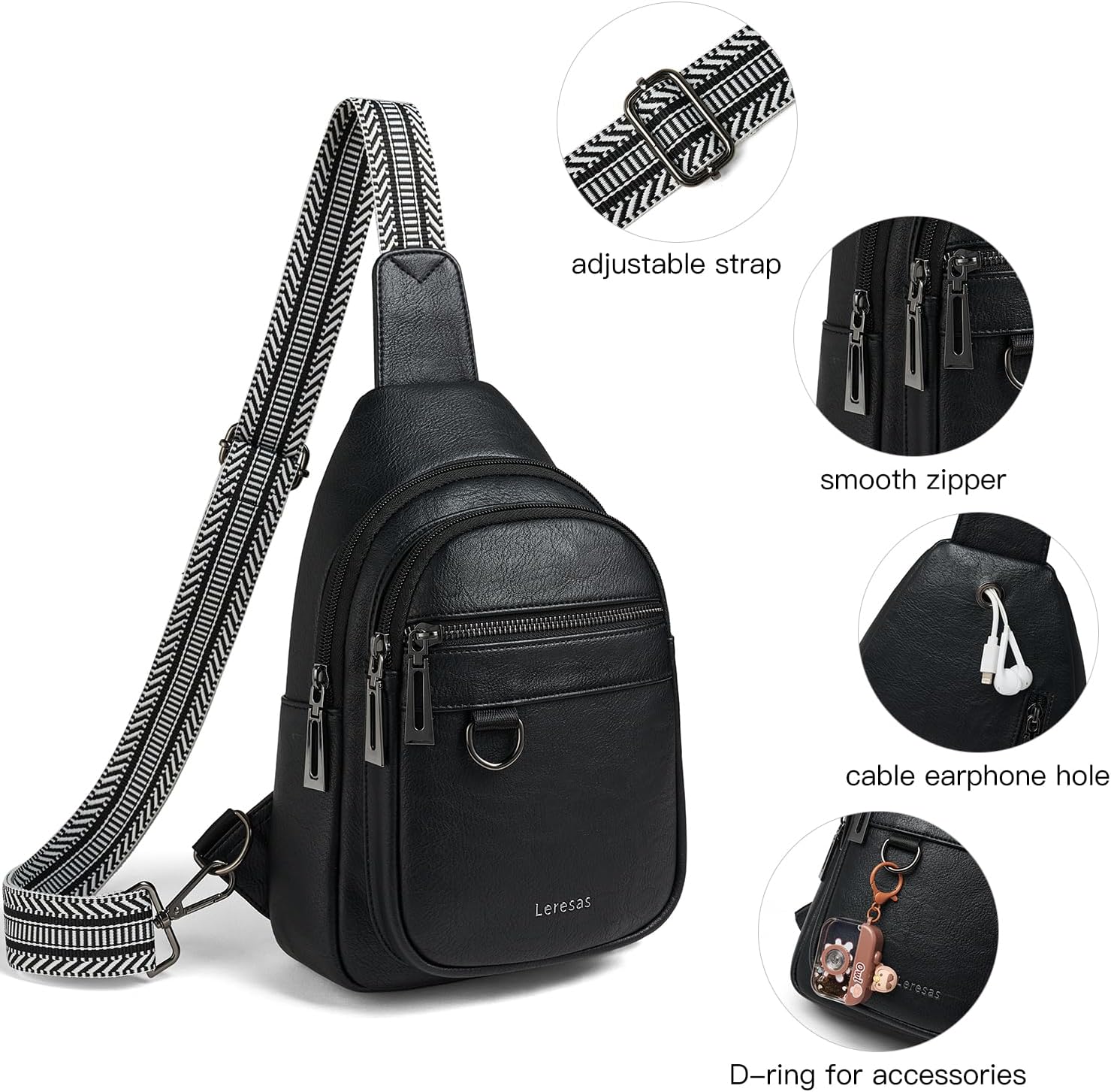 Leresas 7L Sling Bag for Women Men Vegan Leather Crossbody Bags Fanny Pack Purse Backpack Over Shoulder Bag Travel Anti Theft