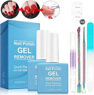 Nail Polish Remover Kit: 2 Pack Gel Remover, 2 Cuticle Pushers, 1 Glass Nail File, 1 Cuticle Oil Pen, 20 Clean Pads - Easily & Quickly Removes Gel Polish - Updated Set 2#
