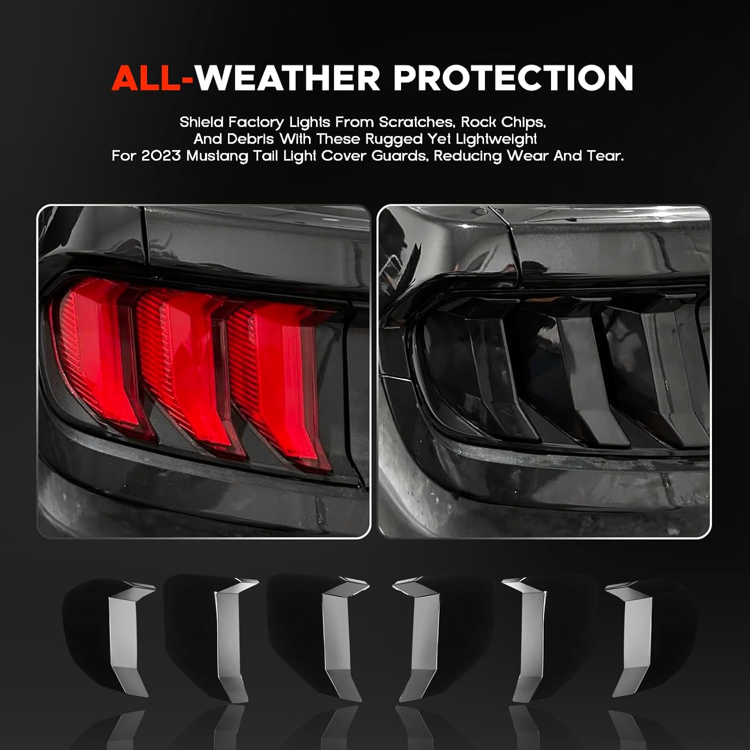 Tail Light Lamp Cover Guard Trim Frame Bezels Decoration for Ford Mustang 2018-2023 (GT/EcoBoost) – 6PCs Smoke Black PC Resin Taillight Protector
