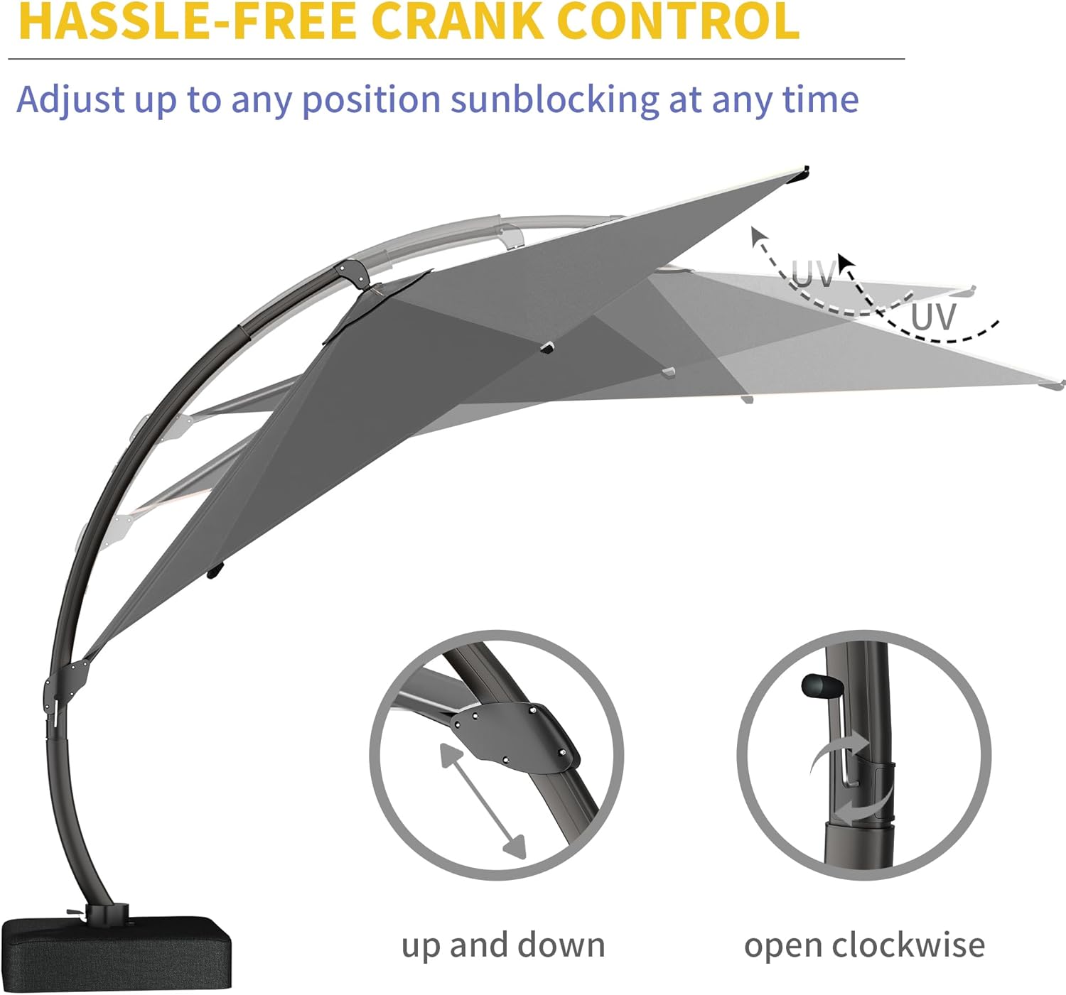 Kingdura 12ft Cantilever Patio Umbrella with Base & Umbrella Cover Included, Large Round Offset Outdoor Pool Umbrella, 360° Rotation & Infinite Tilt, Heavy Duty Aluminum Frame for Deck Backyard, Grey