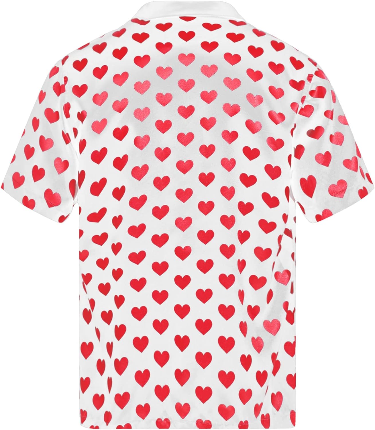 Men's Short Sleeve Heart Printing Satin Shirt Button Down Pajama Top Sleepwear Homewear
