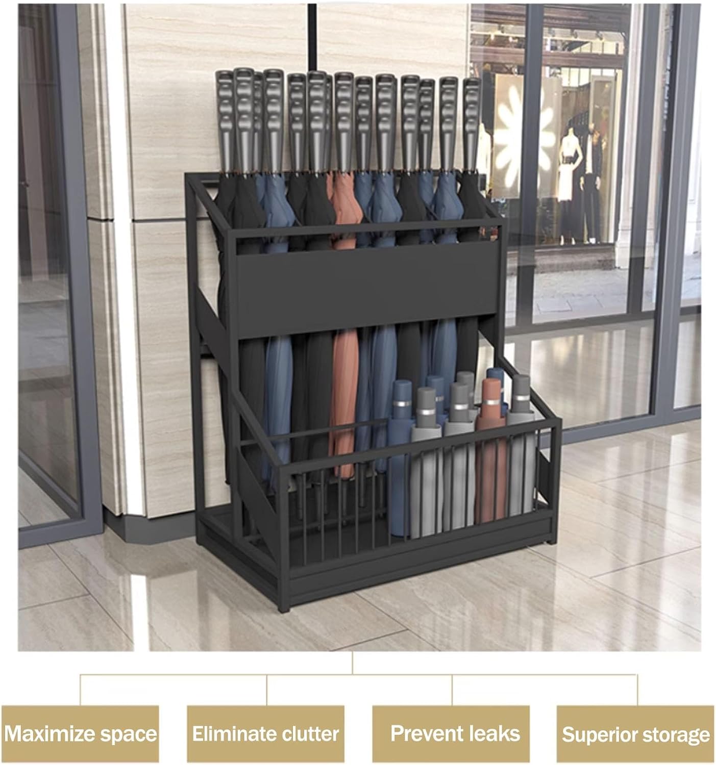 Large Capacity Commercial Metal Umbrella Stand with Removable Drip Tray, Entryway Umbrella Holder Rack for Hotel, Office, Home