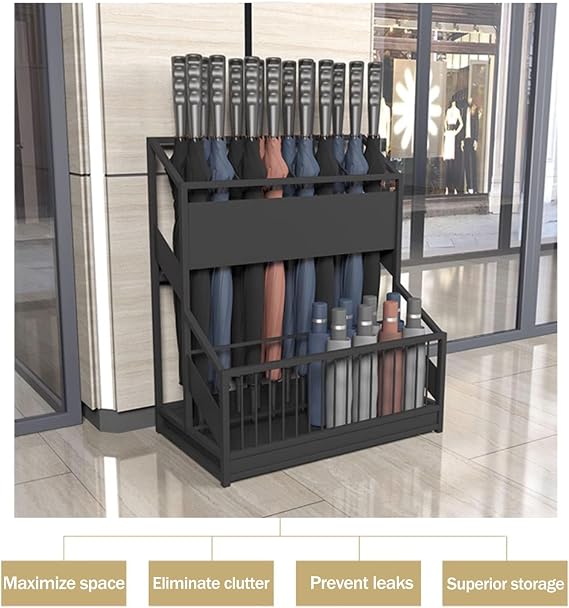 Large Capacity Commercial Metal Umbrella Holder, Entryway Umbrellas Stand Rack, Standing Umbrella Stand with Removable Drip Tray, for Hotel, Offices, Home, Commercial(Black,18.8x10.6x22.8in)