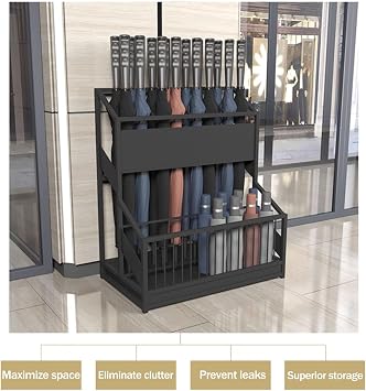 Large Capacity Commercial Metal Umbrella Holder, Entryway Umbrellas Stand Rack, Standing Umbrella Stand with Removable Drip Tray, for Hotel, Offices, Home, Commercial(Black,18.8x10.6x22.8in)