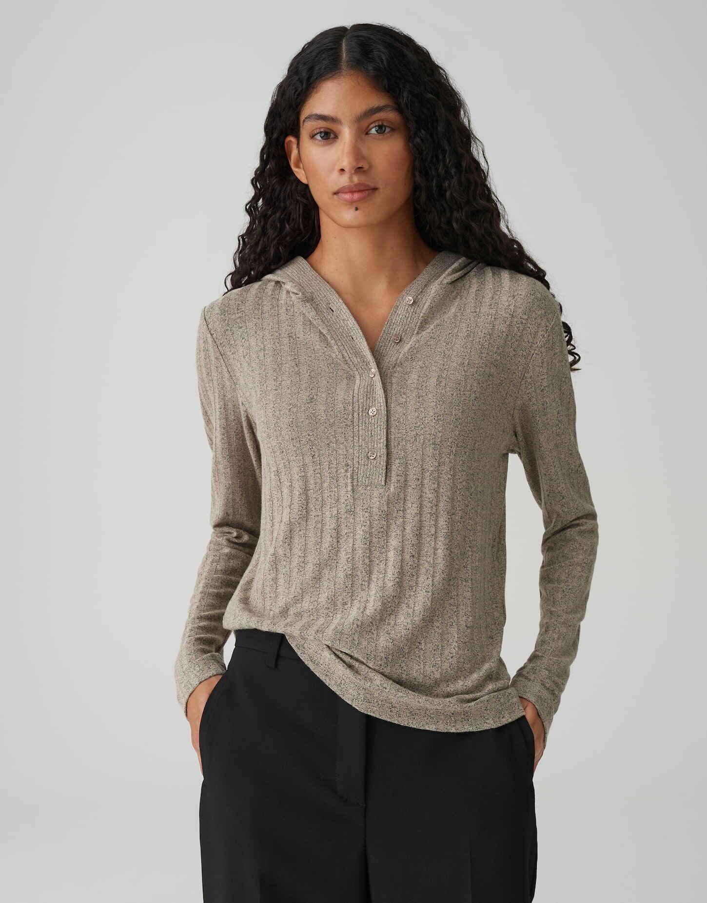 OPUS Damen Langarmshirt | SIPUZA Slim Kapuzenshirt in Mélange Optik
