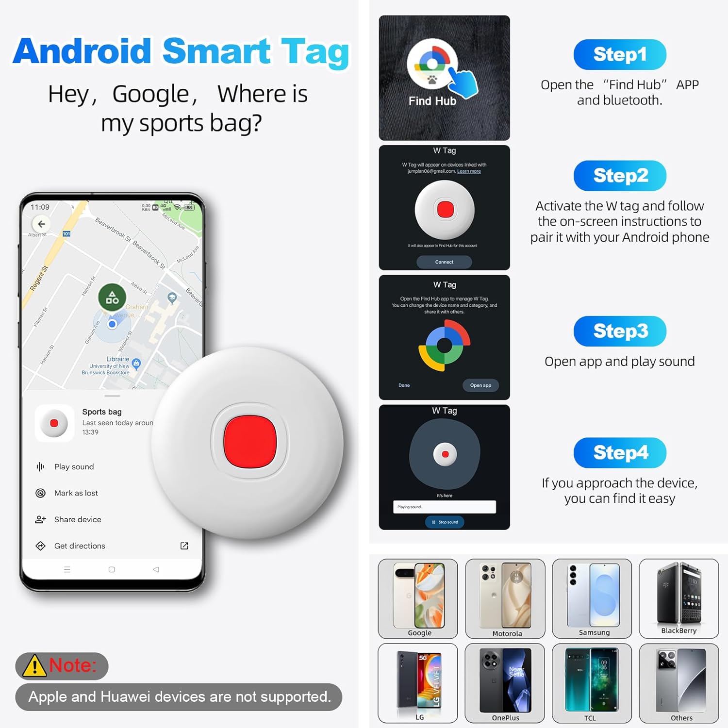 Tracker Tags-4 Pack Android Bluetooth Tracker for Android Tracker Tags, Google's Find Hub App, Item Finder for Android Luggage Tag Tracker, Waterproof Item Locator for Keys, Wallet (White)