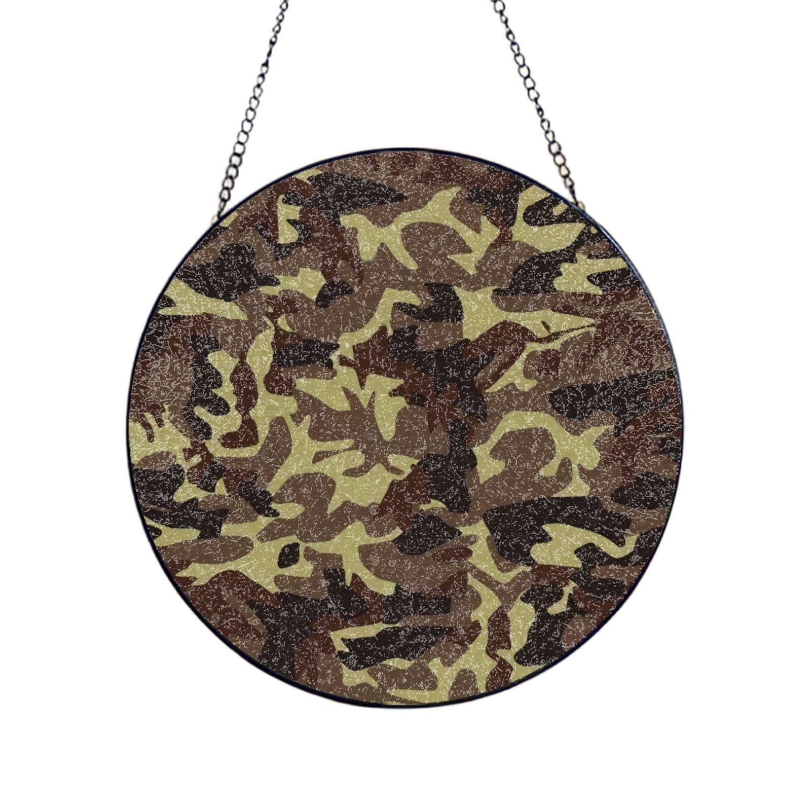 Phayah Camouflage Pattern Print Glass Window Hanging Sun Catchers Suncatcher Decor For Birthday For Home Garden Porch 8in（20cm）