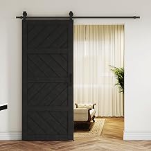 Sliding Barn Door 36x84, Black Barn Door with Modern Paneled Wave Design, Complete Barn Door Set, Waterproof PVC Surface, Assembly Required for Bedroom, Living Room, Closet, or Bathroom