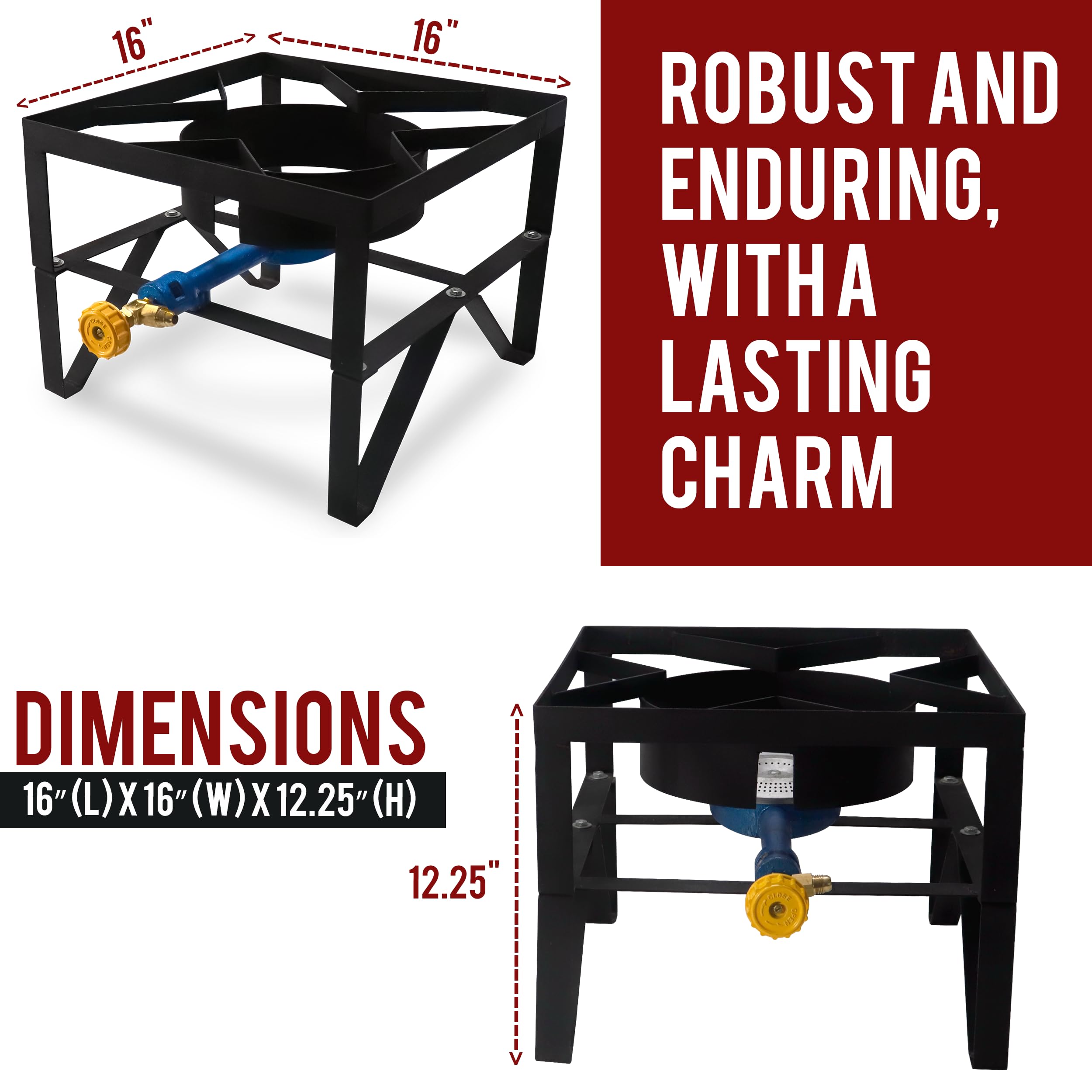 Sonret Single Burner Propane Gas Stove - Square Outdoor Propane Burner Heavy Duty - Portable Gas Stove Burner Propane Outdoor Burner - with Hose Pipe, Adjustable 0-20Psi Regulator for Home Brewing