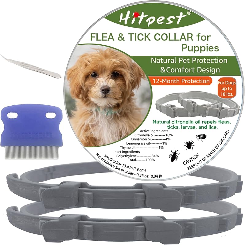 Flea and Tick Collar for Puppies - 12-Month Natural Protection - Safe & Effective Flea and Tick Prevention - Includes Flea Comb and Tweezers, 2-Pack