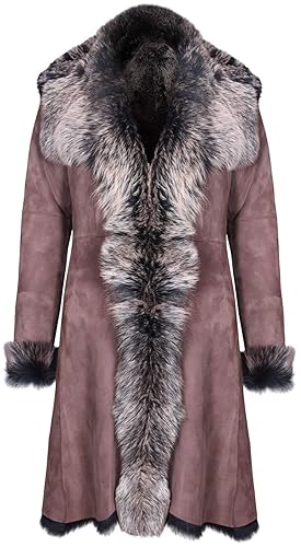 Infnity Leather Damen Braun Damen Echt Toscana Schaffell Leder Wildleder Jacke Trenchcoat - XS - Braun