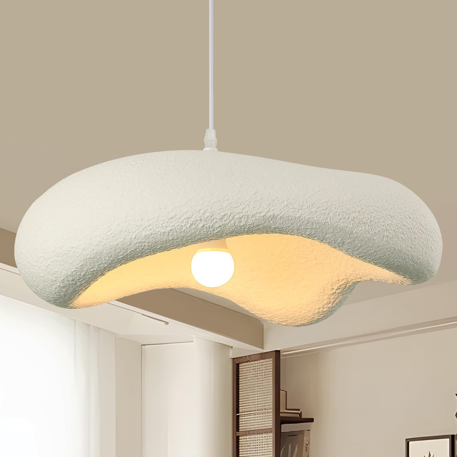 Lampadario A Sospensione Wabi-Sabi,Moderno Lampadario Camera Da Letto Paralume Bianco,Nordico Lampada A Sospensione Come Nuvole Irregolari,Lampadari Soggiorno,Cucina,Corridoio,E27 50CM
