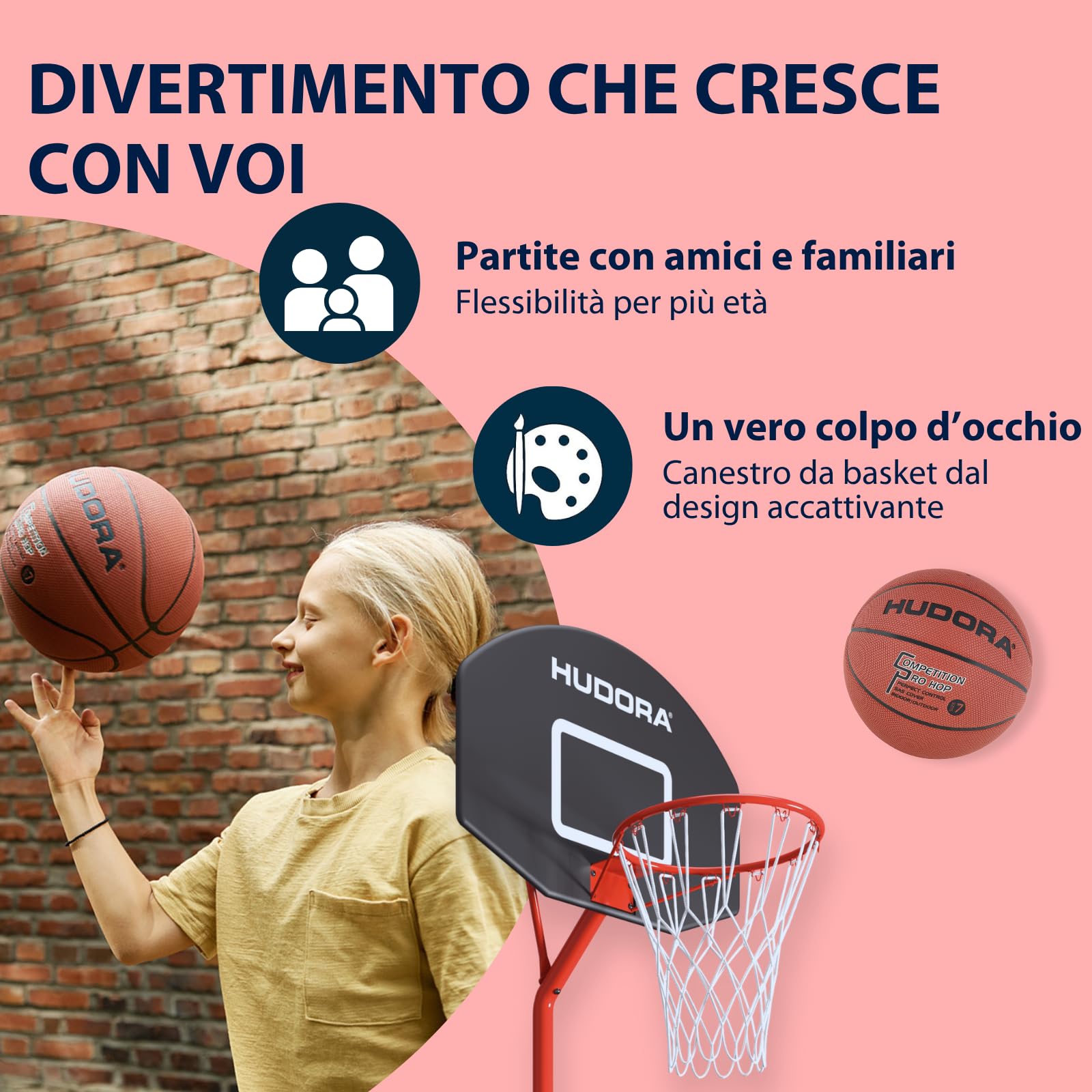 HUDORA Start 260 - Supporto da basket regolabile in altezza da 205 a 260 cm, con supporto per bambini e ragazzi