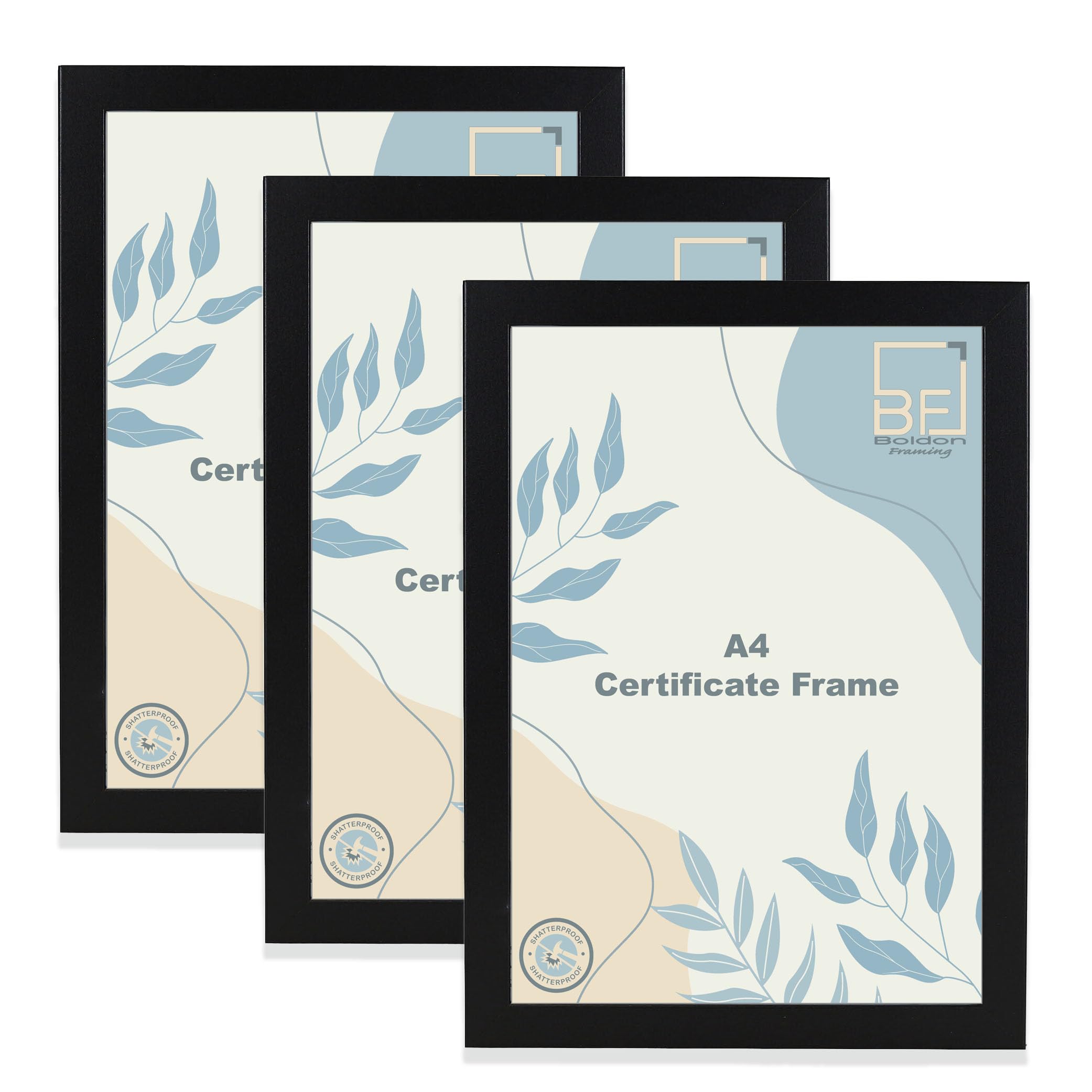 Boldon Framing Black Pack Of 3 A4 Picture Frame 21 X 29.7Cm Display, Landscape Or Portrait Orientation, Wall-Mount & Desk Stand Document Frame