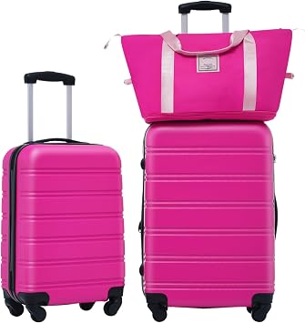 Hardshell Luggage Sets 2Pcs Spinner Suitcase with TSA Lock Lightweight Travel Luggage for Weekend Getaways Business Trips Vacation Travel Accessories Pink + ABS