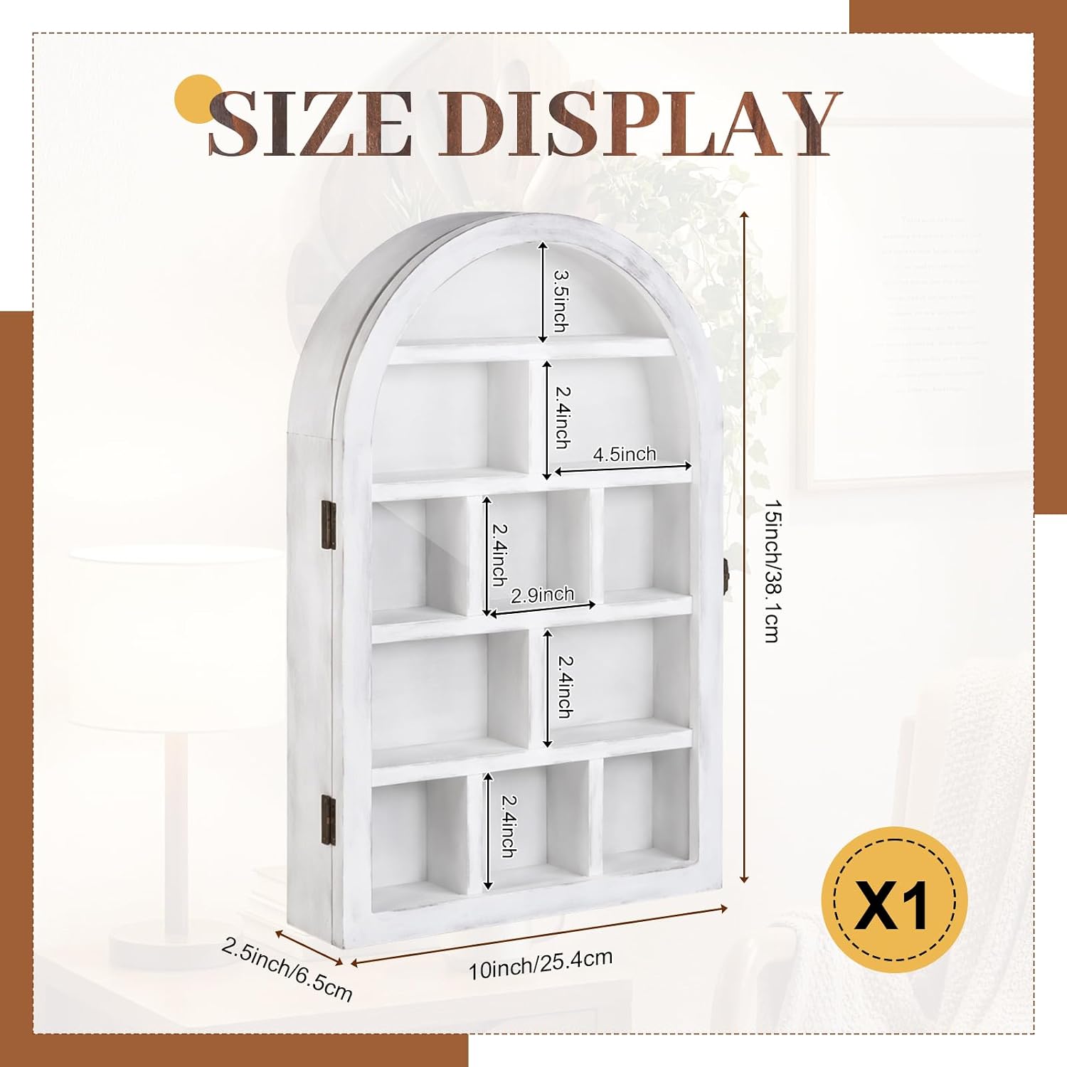 DoubleFill 10" x 15" Trinket Shelf Wooden Shadow Box Display Case with Shelves Acrylic Door Large Wall Mounted Display Shadow Box Mini Figures Curio Trinket Medals Crafts Collection(Retro White)
