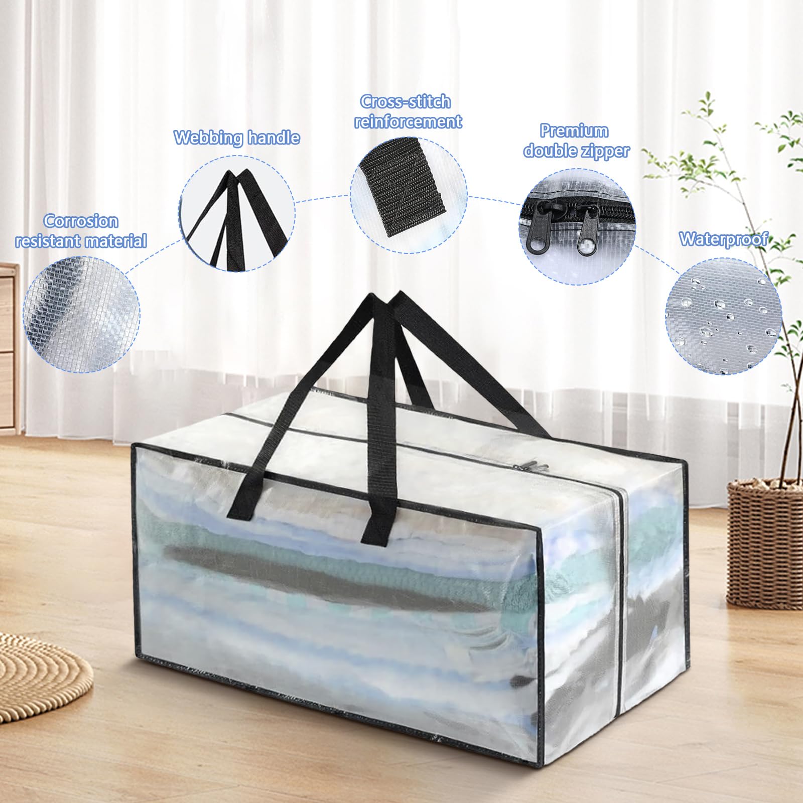 3 Borse Trasparenti Per Riposo - Con Manico Rinforzato, 46x38x23 Cm, Per Trapunte, Vestiti E Giocattoli - Foto 12
