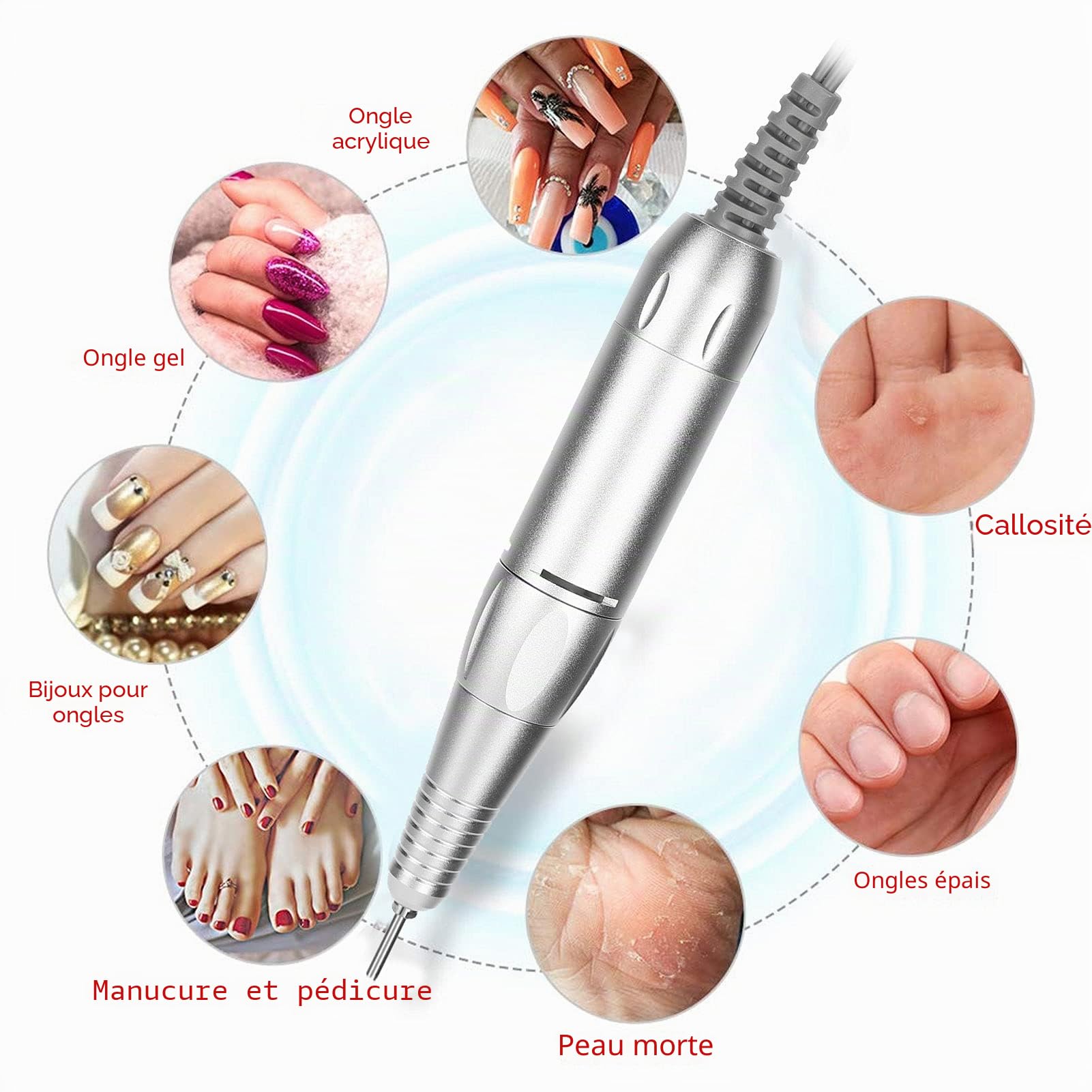 Tiiyee Stylo de Perceuse à Ongles électrique, Alliage D'aluminium Gris | Professionnelle Manucure Pédicure Outil Polissage Machine 35000 tr/min Remplacement Ponceuse Poignée Rechange Accessoires