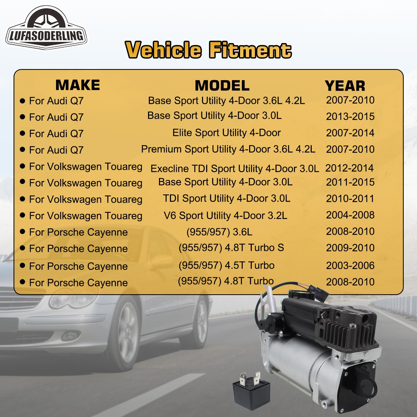 Compresseur Suspension Pneumatique + Relais pour VW Touareg,pour Audi Q7,pour Porsche Cayenne 955 95835890100 95535890105 7L0616007 7L0616006 7L0616007A
