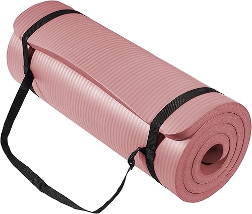 BalanceFrom Tapete de yoga de 1 pulgada extra grueso de alta densidad con superficie antideslizante y correa de transporte para hombres y mujeres,