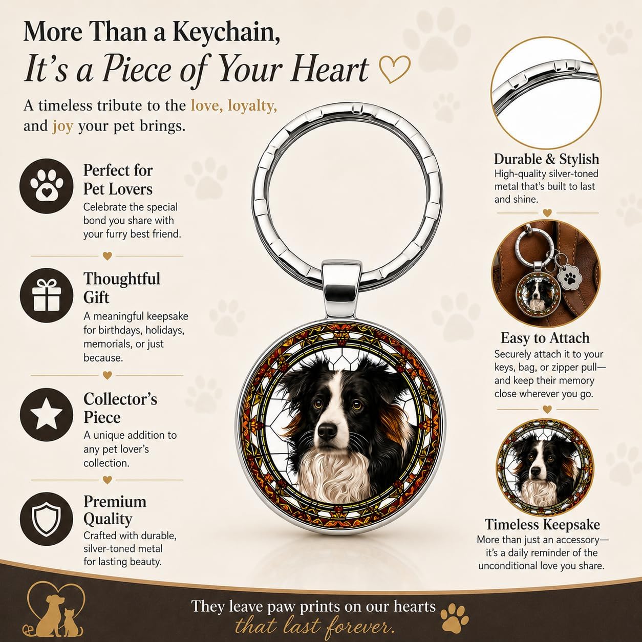 SUPAC Dog Lovers' Keychain, Different Puppy Breeds Portrait Round Glass Keychain, Silver Metal Frame, 1.06 Inch Diameter image 3
