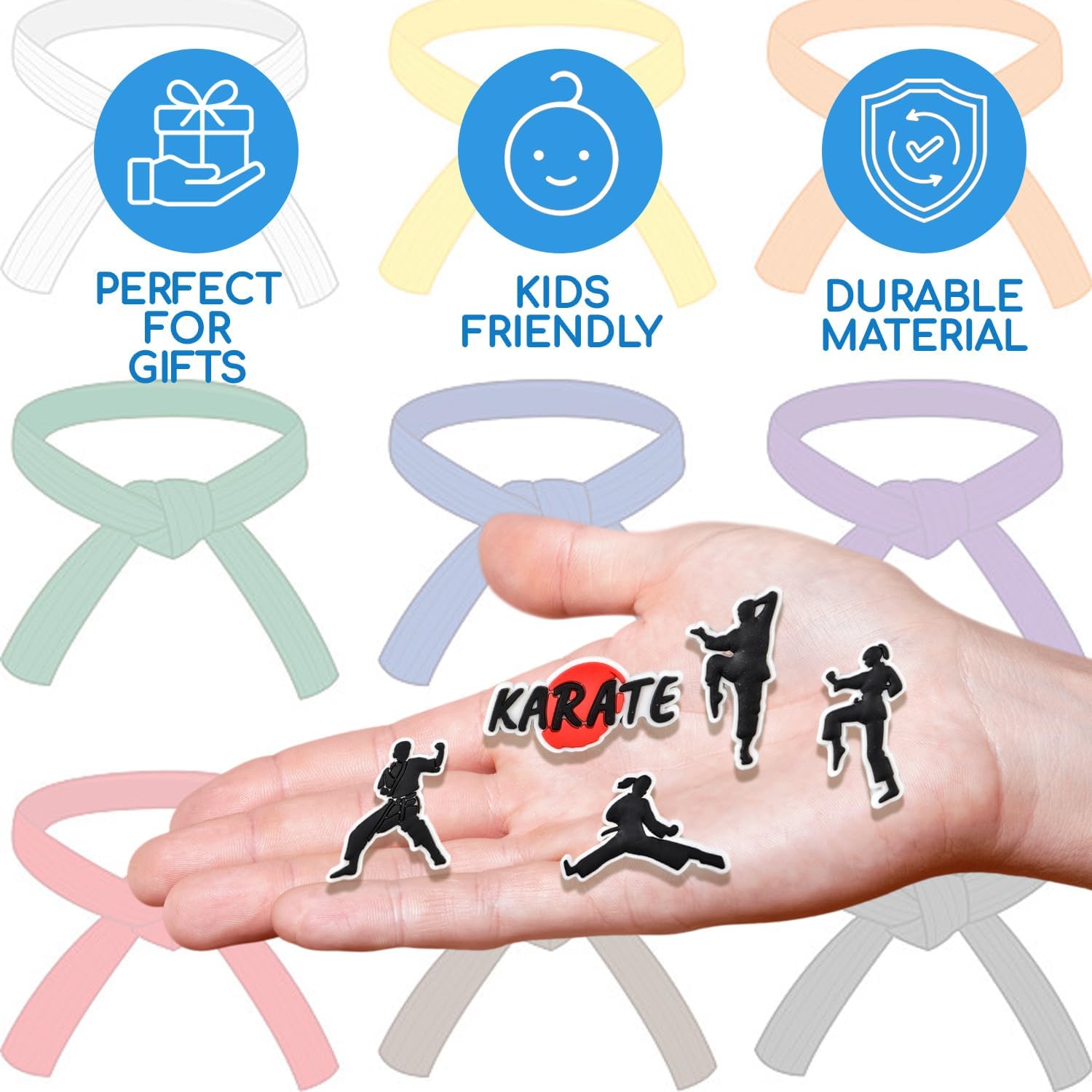 Karate Shoe Charms, Martial Arts Belt Colors Karate Fighter Design Fun Accessories for Shoes Bracelets and Bags, Gifts for Birthday, Holidays and Special Occasions