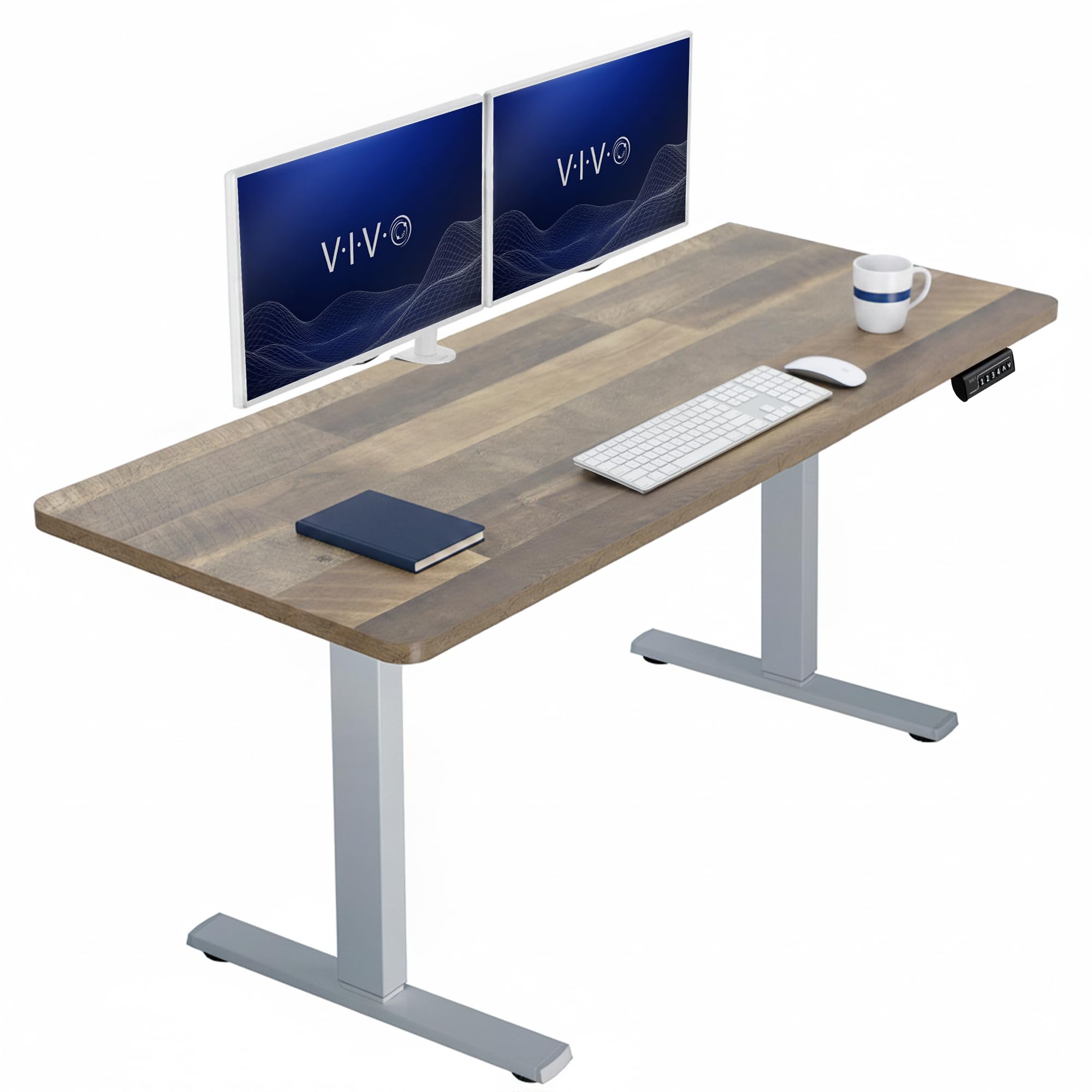 VIVO Reclaimed Wood 60 x 24 in Standing Desk, DESK-KIT-1G6P | Electric, Holds 220 lbs, Sit Stand, Height Adjustable, Solid One-Piece Table Top, Memory Presets, 1B Series, Gray Frame