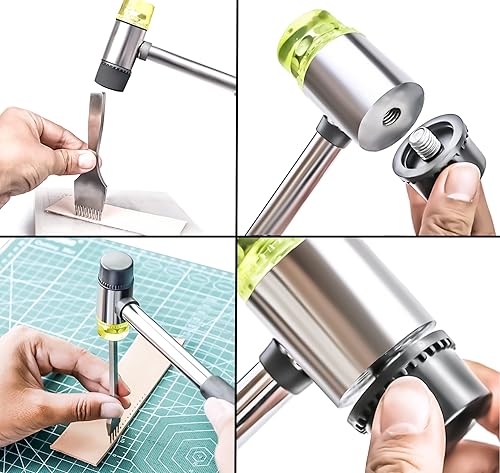 Miniatura 5 de MotBach Paquete de 2 martillos de plástico y goma de doble cabeza, martillo suave de doble cara (0.984 in y 1.378 in) con 4 cabezales de repuesto