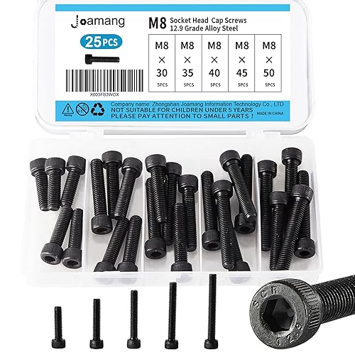 Tornillos de cabeza hexagonal M8 x 1.181 in, 1.378 in, 1.575 in, 1.772 in, 1.969 in, cabeza hexagonal, acero de aleación de grado 12.9, acabado de