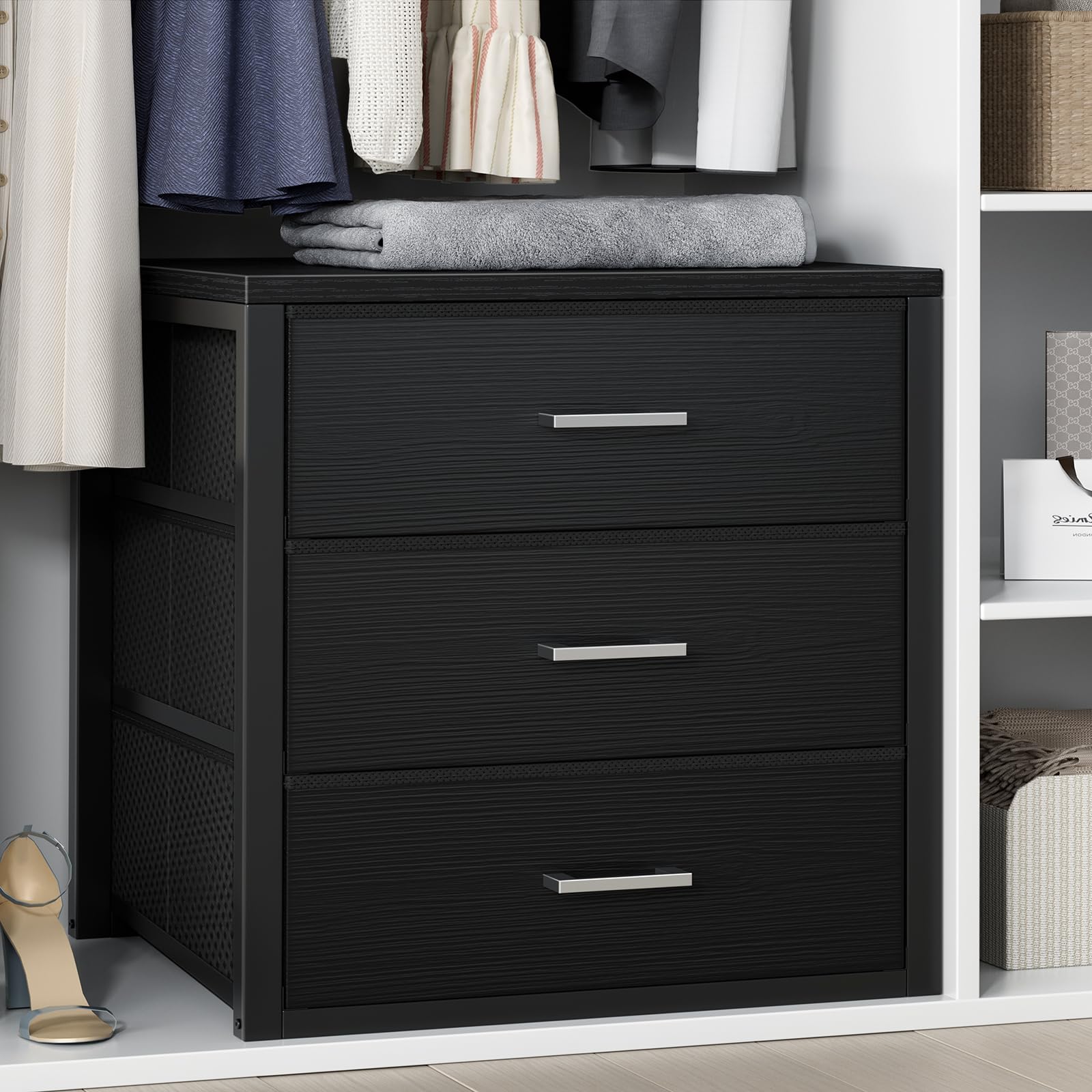 BOLUO Closet Drawers Black 3 Drawer Dresser for Closet Organizers and Storage Bedroom Dorm Modern : Home & Kitchen
