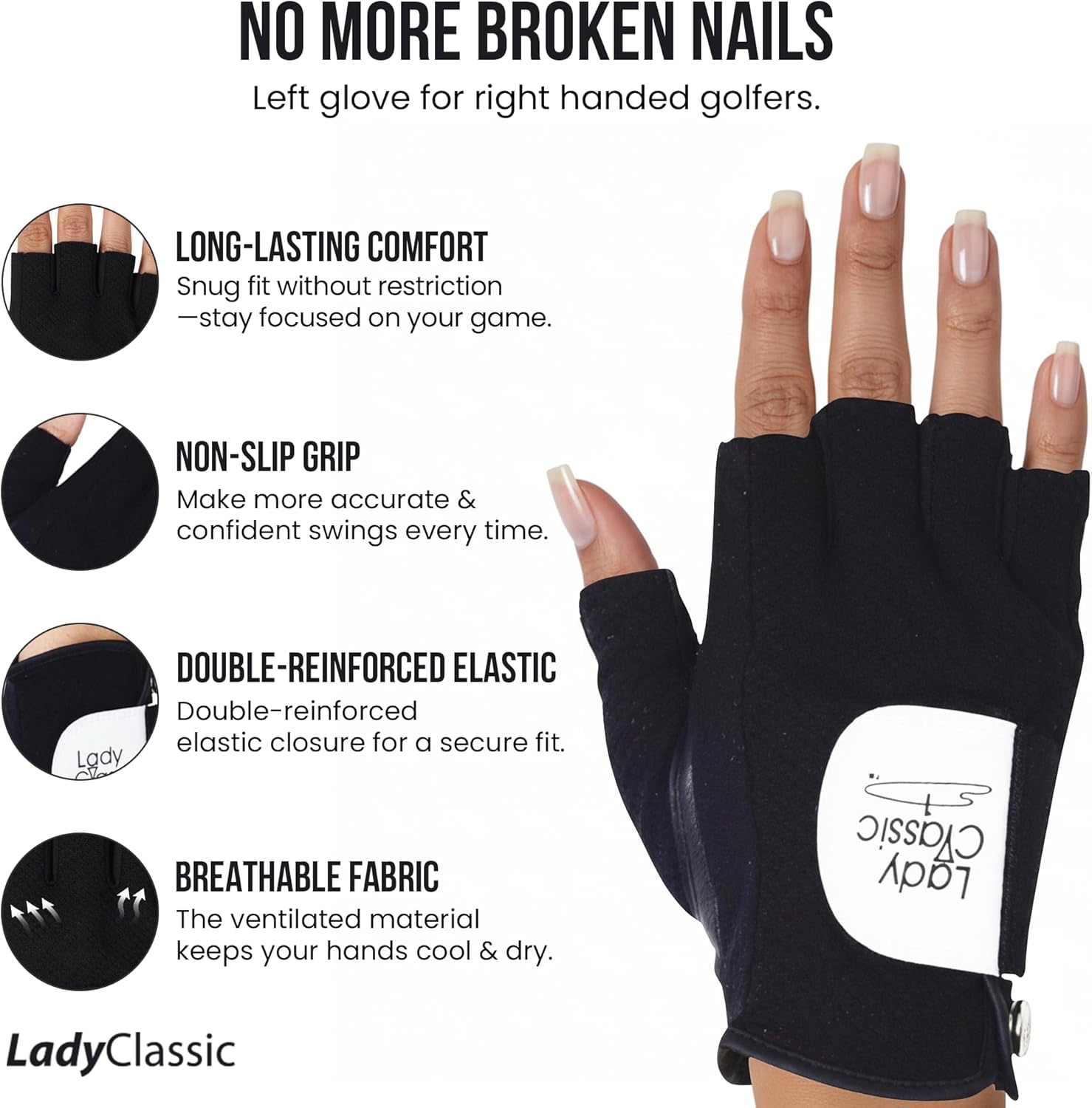 Copper Infused Golf Glove for Men – Black/Black – Compression Fit Arthritis Relief Non-Slip Grip Muscle & Joint Support – USGA Approved (Left/One Size) - Image 6