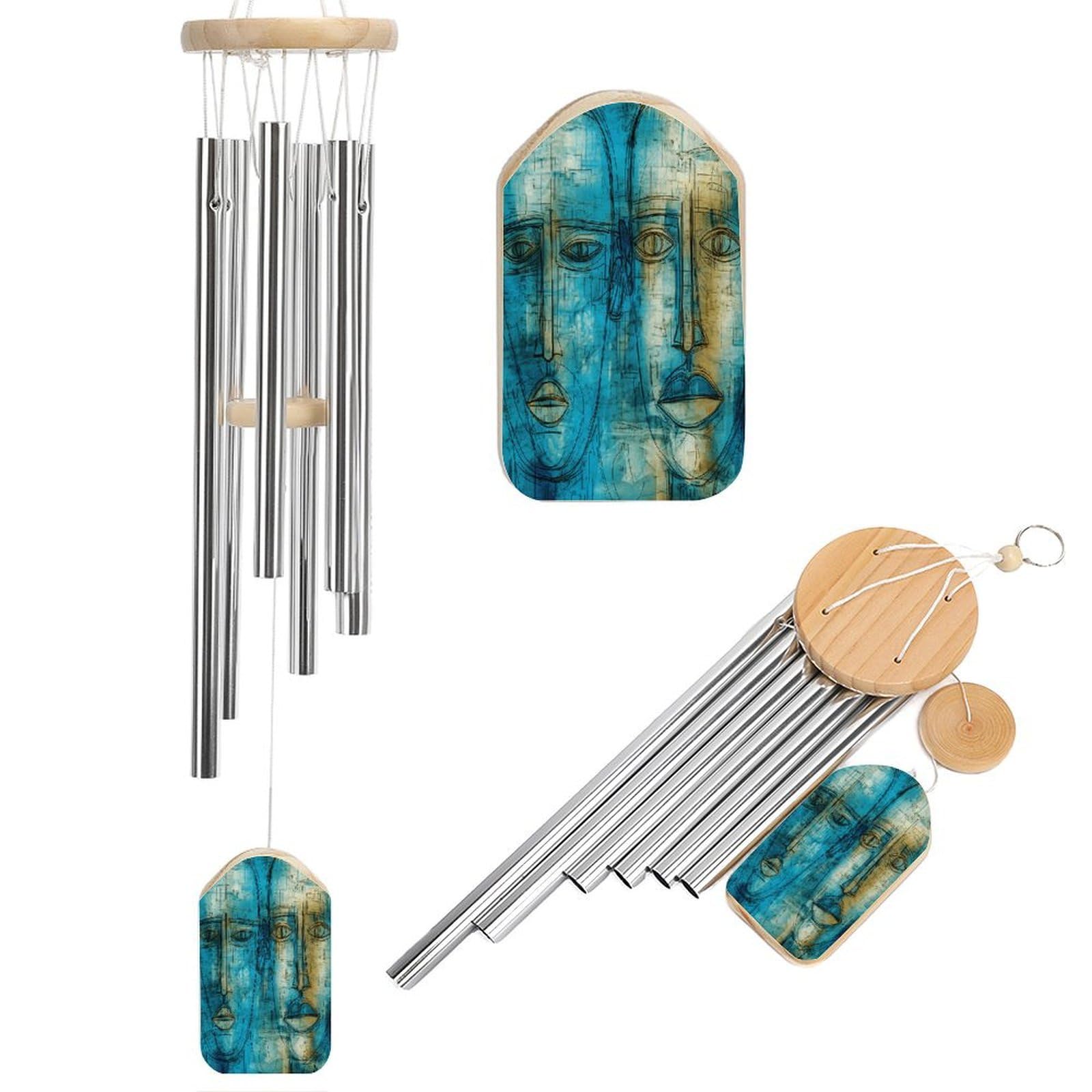Btcowzrv Style Hand Drawn Emoticons Wind Chimes For Outside, Hanging Windchimes With 6 Aluminum Tubes, Memorial Wind Chime For Patio Backyard Garden And Outdoor Decor