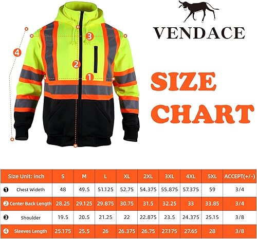 Miniatura 7 de VENDACE Sudadera con capucha de forro polar reflectante de alta visibilidad ANSI Clase 1 para hombres con capucha desmontable (negro, XL)