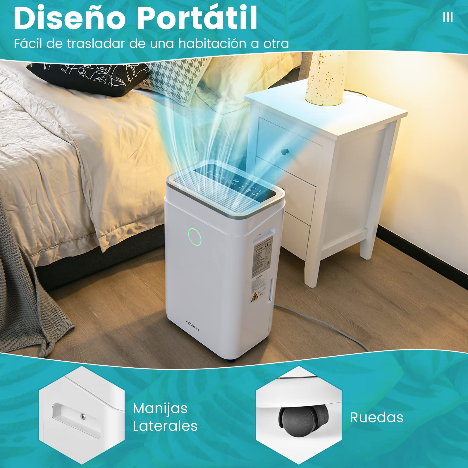 GOPLUS Deshumidificador 25L/Día con Tanque de agua 6,5L, Deshumificador de Humedad Hasta 30㎡, Temporizador 24 Horas y 2 Velocidades 3 Modos, Drenaje Automático o Manual, para Dormitorio Sótano Baño