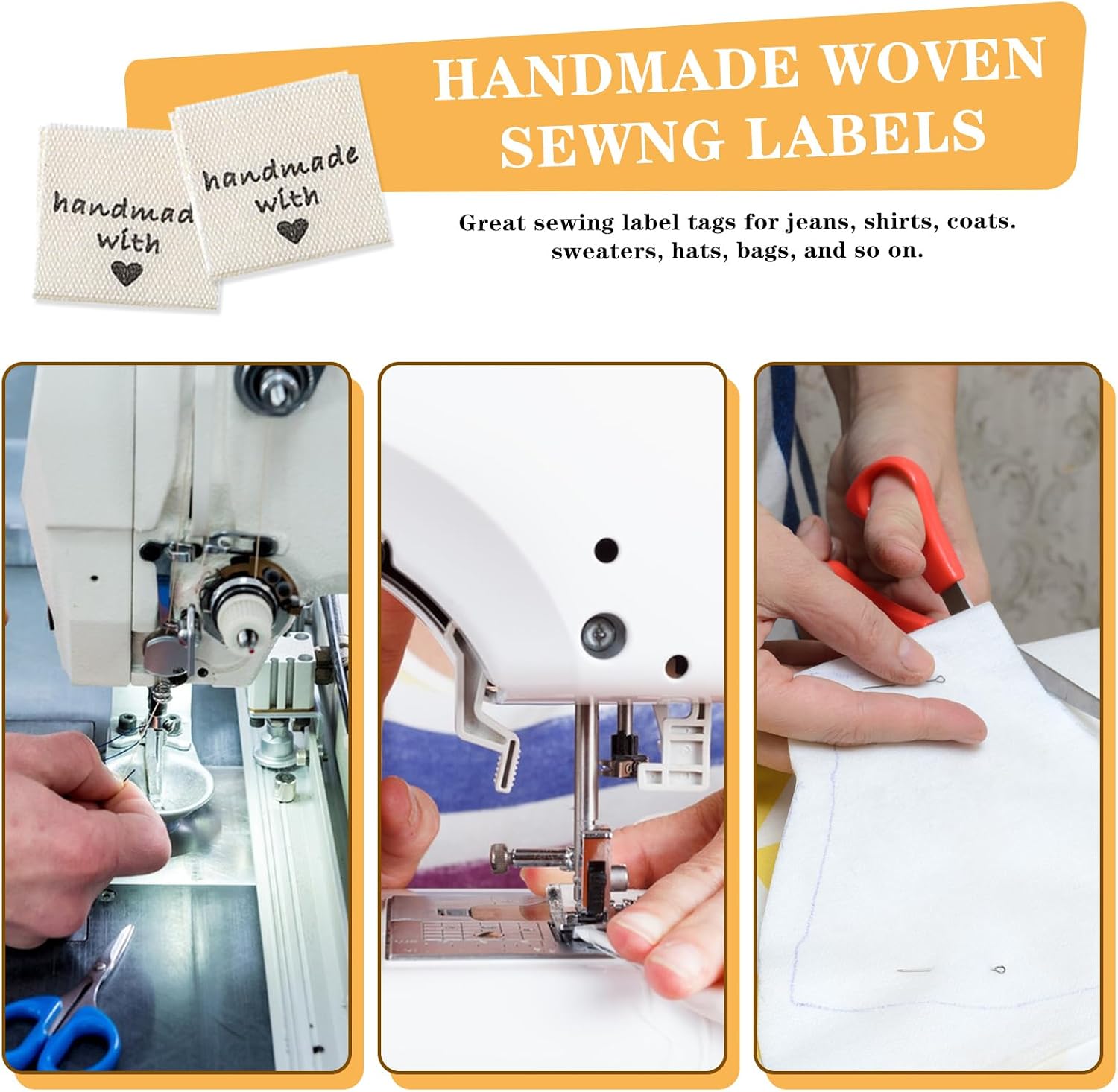 100PCS Sewing Labels for Handmade Items - Personalized Clothing Labels & Custom Tags for DIY Crafts, Knitting, Crocheting, Sewing