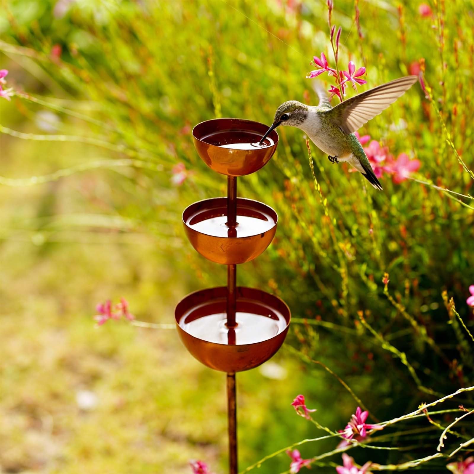 Mangeoire et baignoire pour oiseaux avec bols d'eau, piquet de jardin à 3 niveaux pour décoration extérieure, terrasse, cour, pelouse
