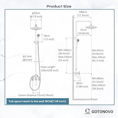 Miniatura 4 de Juego de 8 grifos de ducha expuestos, regadera de lluvia, 2 pomos dobles, mango de pulido dorado, triple función, boquilla de ducha, juego de