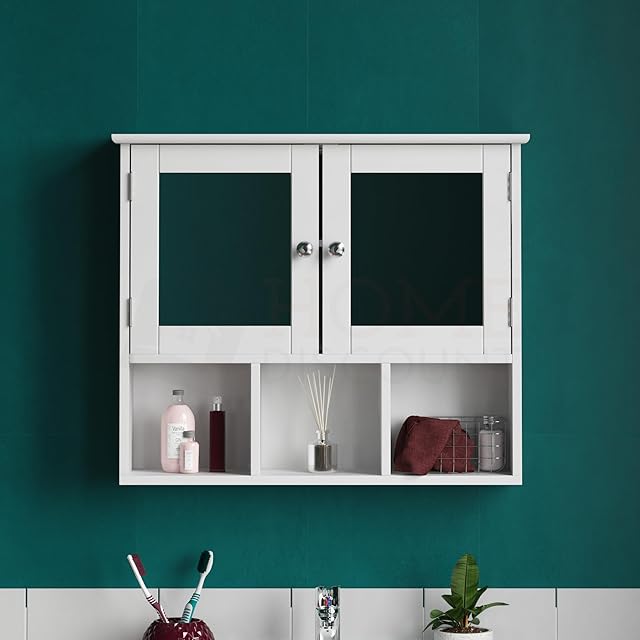 Bath Vida Milano podwójne drzwi lustrzane półki do przechowywania szafki łazienkowej montowane na ścianie, białe