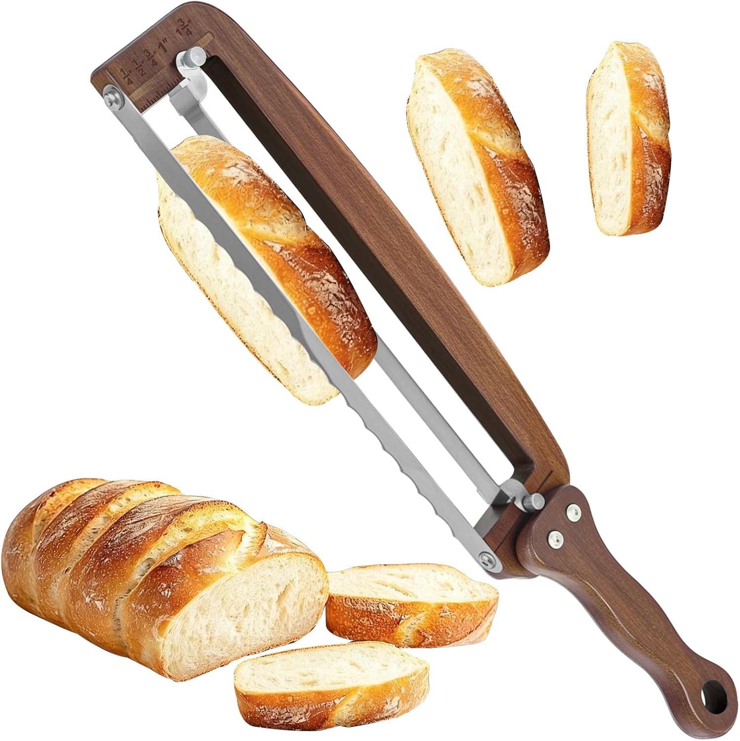 YIYOBEATFO Bread Slicer for Homemade Bread-Adjustable Wooden Sourdough Bread Knife with Thickness Guide,Cutter Tools for Crusty Sourdough & Baguette,Ambidextrous Use,Gift for Baker